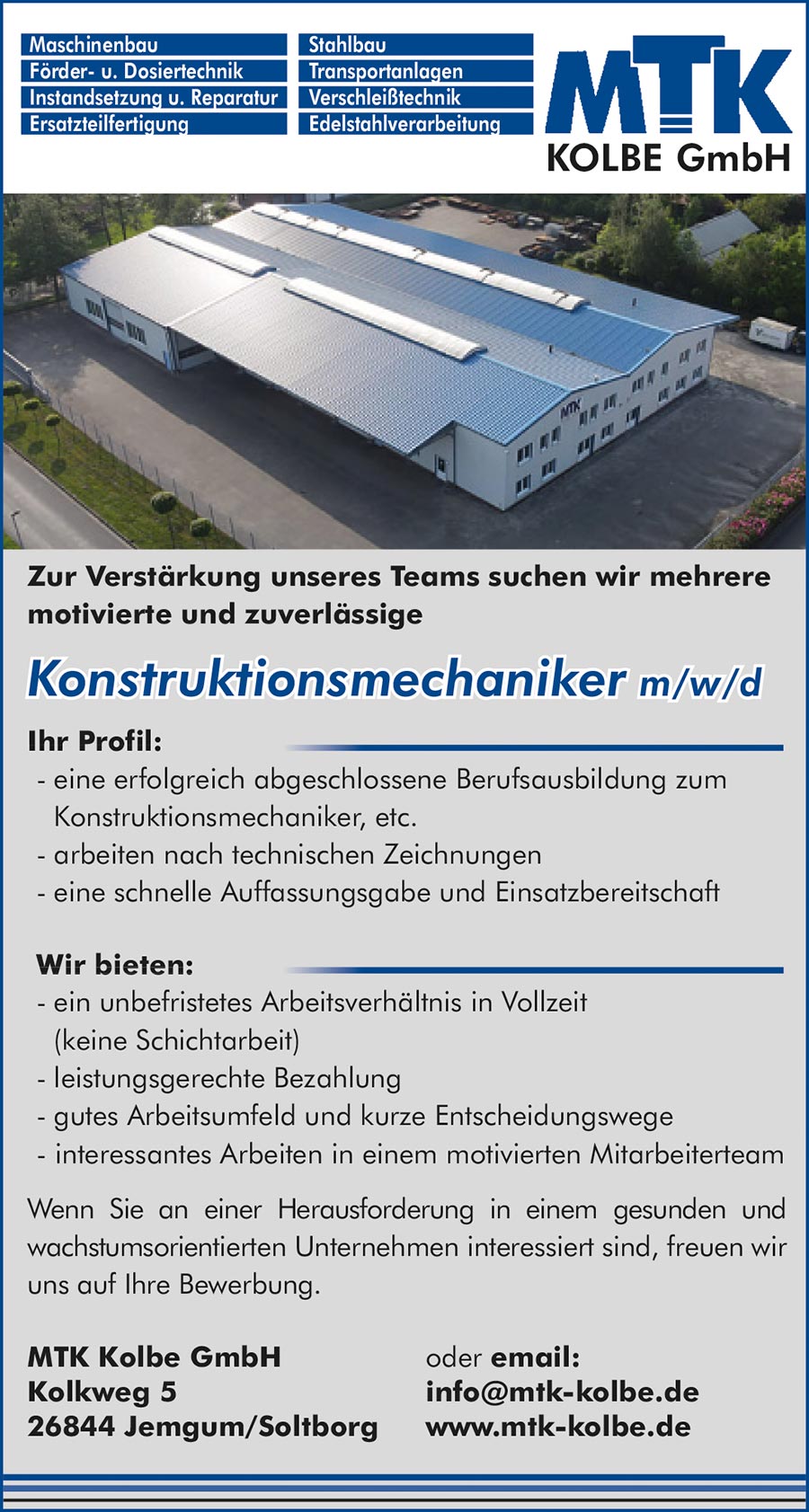 Anzeige gesucht ein Konstruktionsmechaniker
